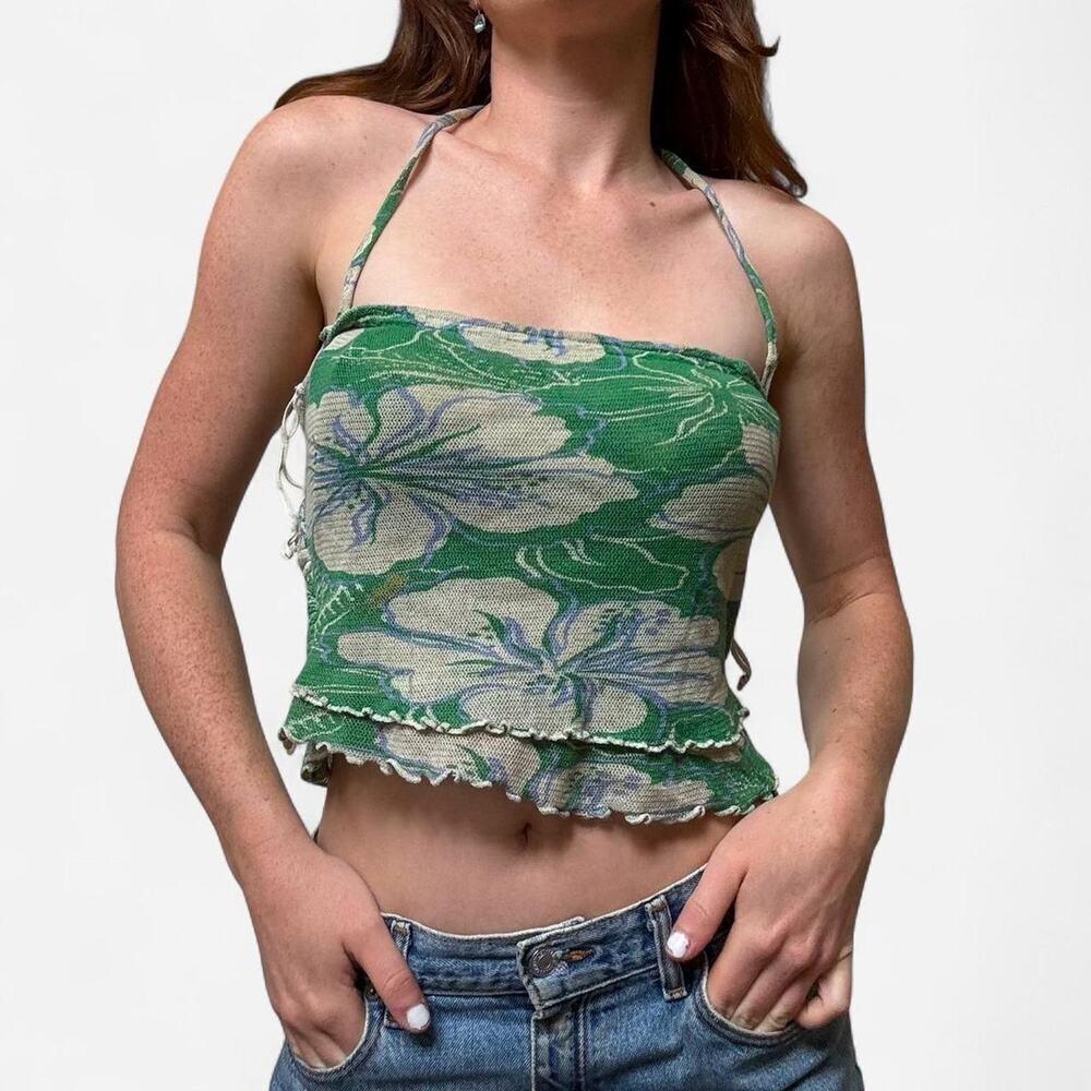 Free people green floral halter